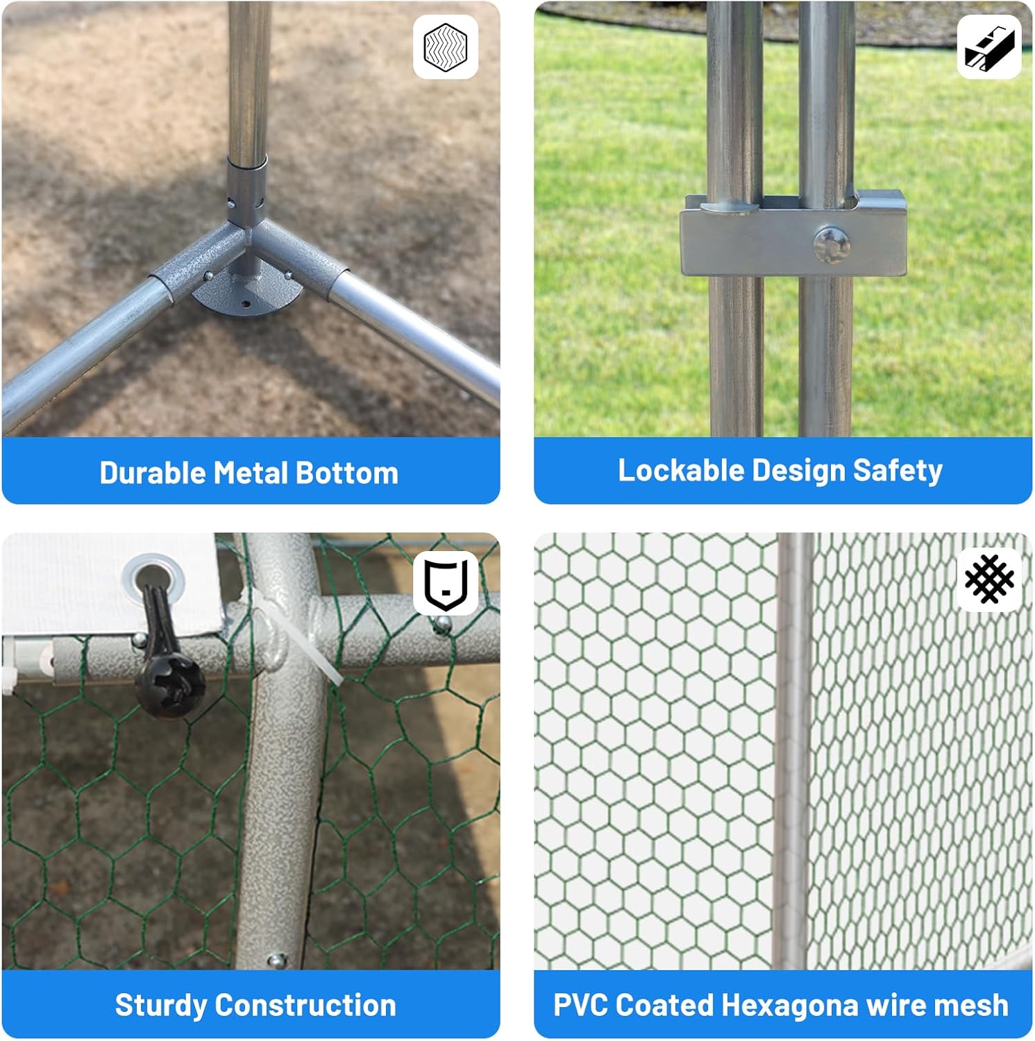 Large Metal Chicken Coop, Outdoor cage Run with Waterproof and Anti-UV Cover, Dome Roof Walk-in Poultry Cage Rabbit Duck House for Outside, Backyard and Farm.