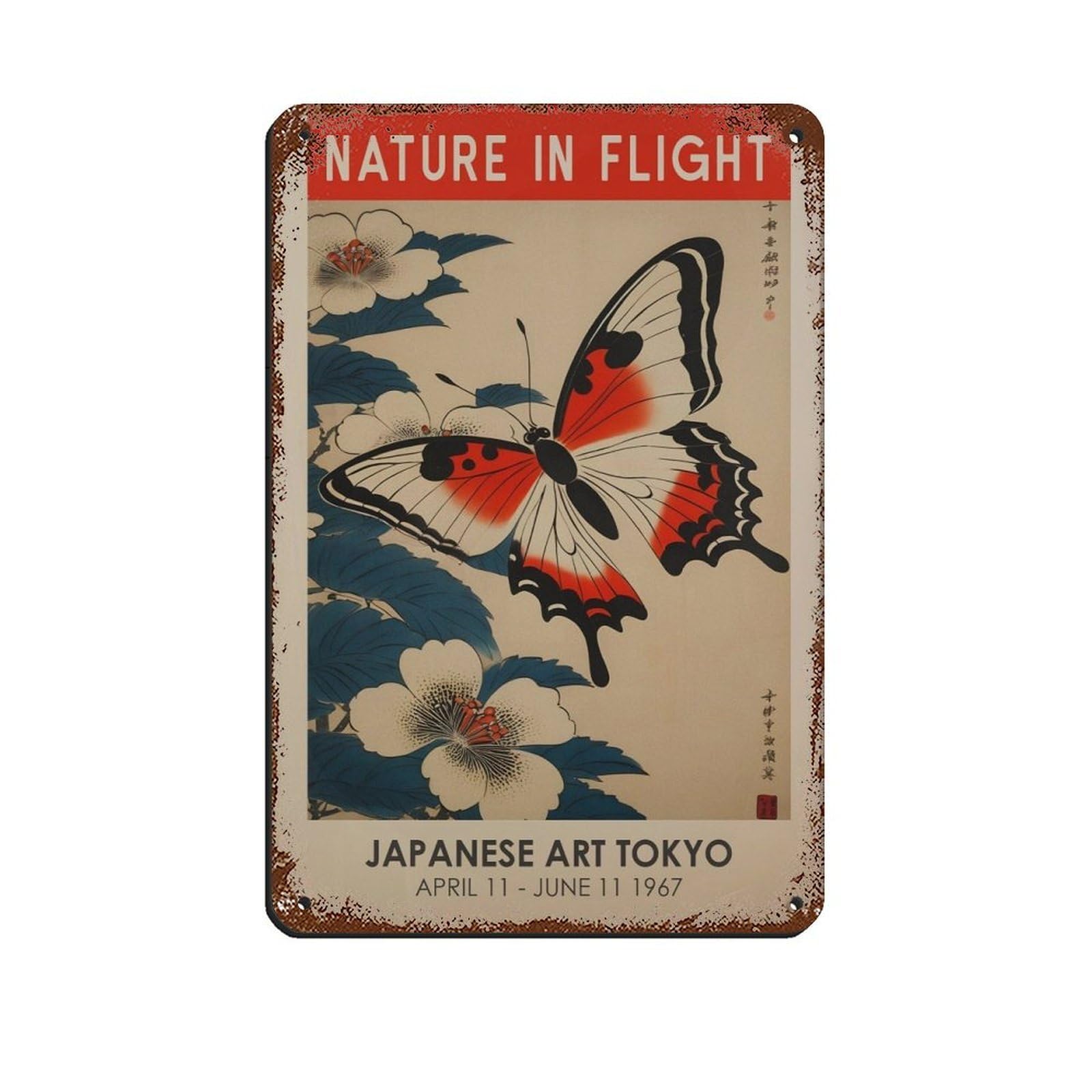 Japanese Butterfly, Japanese Exhibition Poster (2) Tin Sign Vintage Metal Pub Club Cafe Bar Home Wall Art Decoration Poster Retro 8x12inch(20x30cm)