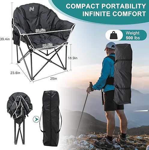 Miniatura 2 de Slsy Silla de campamento de gran tamaño, silla plegable portátil para exteriores con asiento acolchado, capacidad de 500 libras, ideal para camping,
