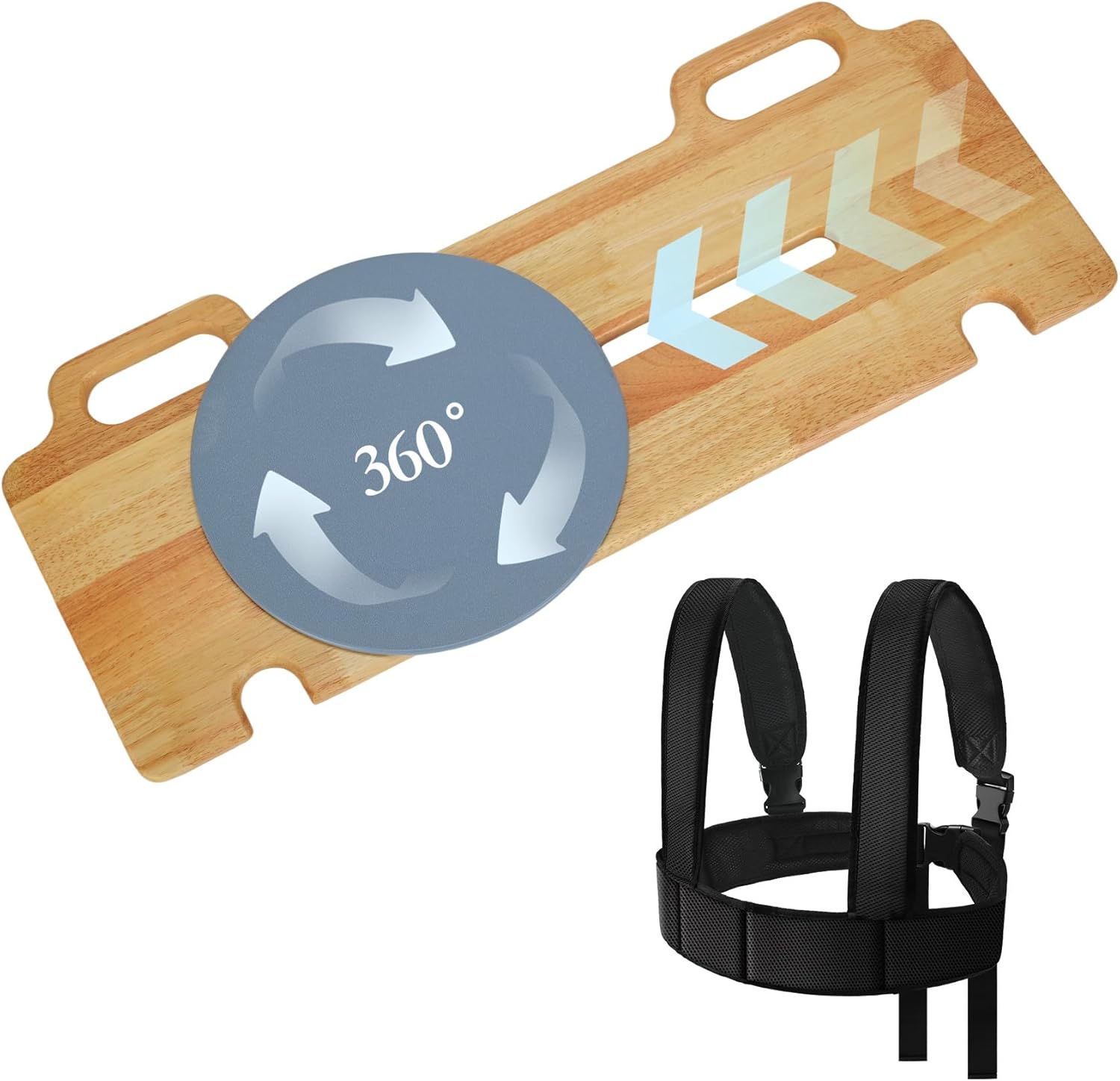 Slide Transfer Board with Turntable-Include Wheelchair Safety Belt, Safe and Effortless Assist for Seniors and Rehabilitation Users, Wheelchair to Bed/Toilet/Car/Chair, 29.5" x 12.1" x 0.8"