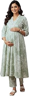 DUMMY SHAPE Feeding Kurta Set for Women Cotton Blend | Floral Anarkali Pregnancy Kurta Pant with Nursing Zipper, Side Pock... Price In India