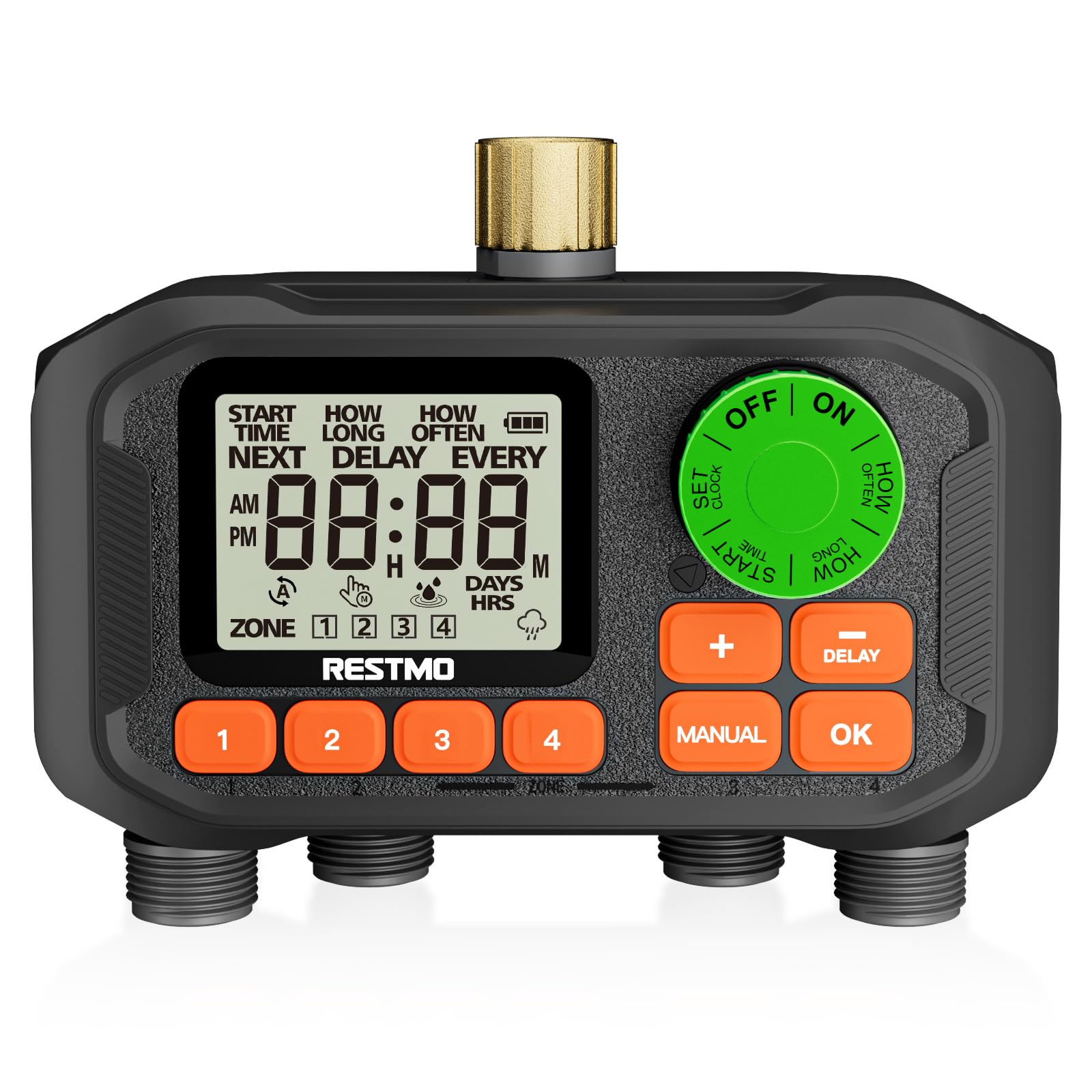 RESTMO 4 Zone Sprinkler Timer with Brass Inlet