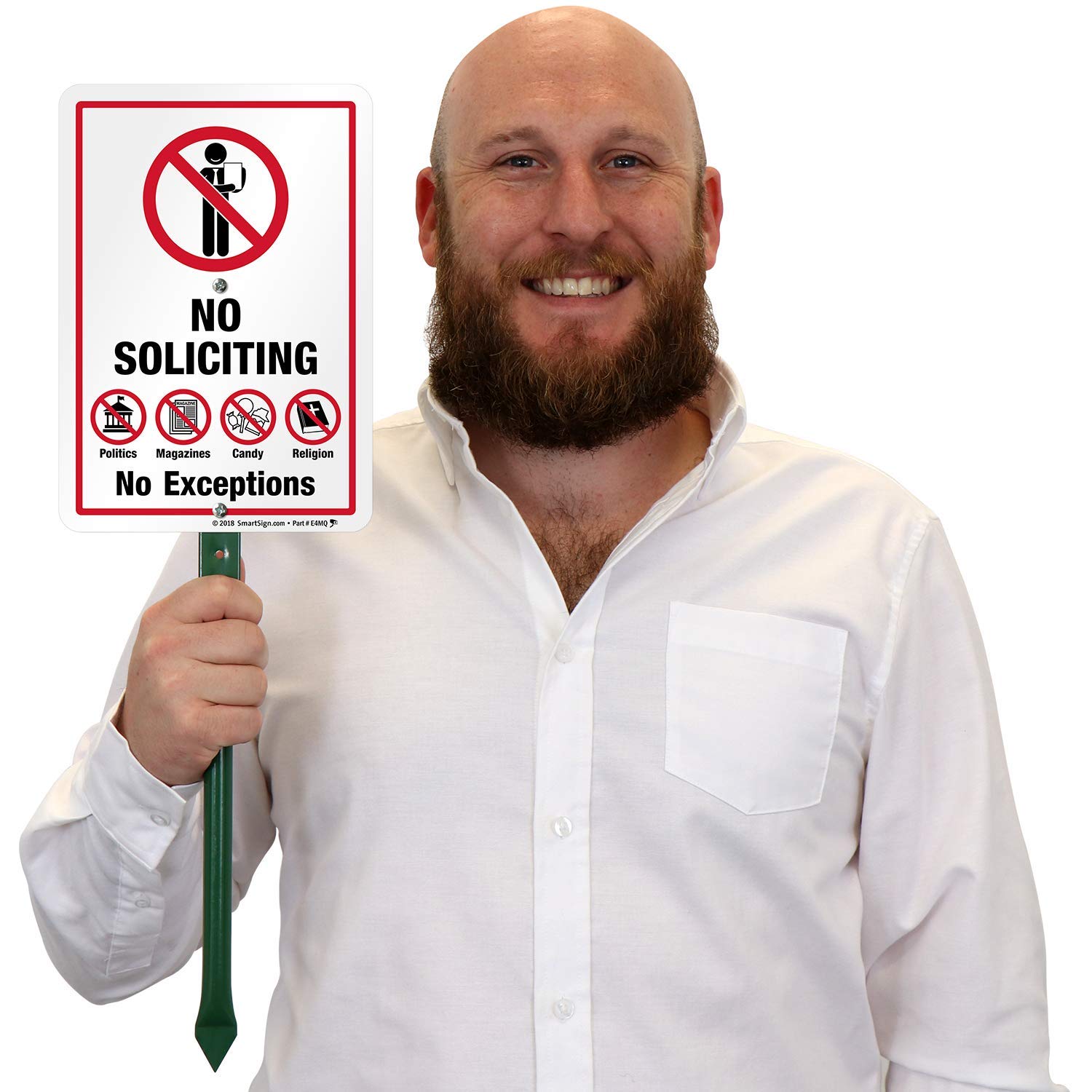 SmartSign No Soliciting Sign for Yard, No Soliciting No Exceptions, No Politics Magazines Candy Religion Sign for Lawn, 10x7 Inches| 21” Tall Stake & Sign Kit, Easy Installation