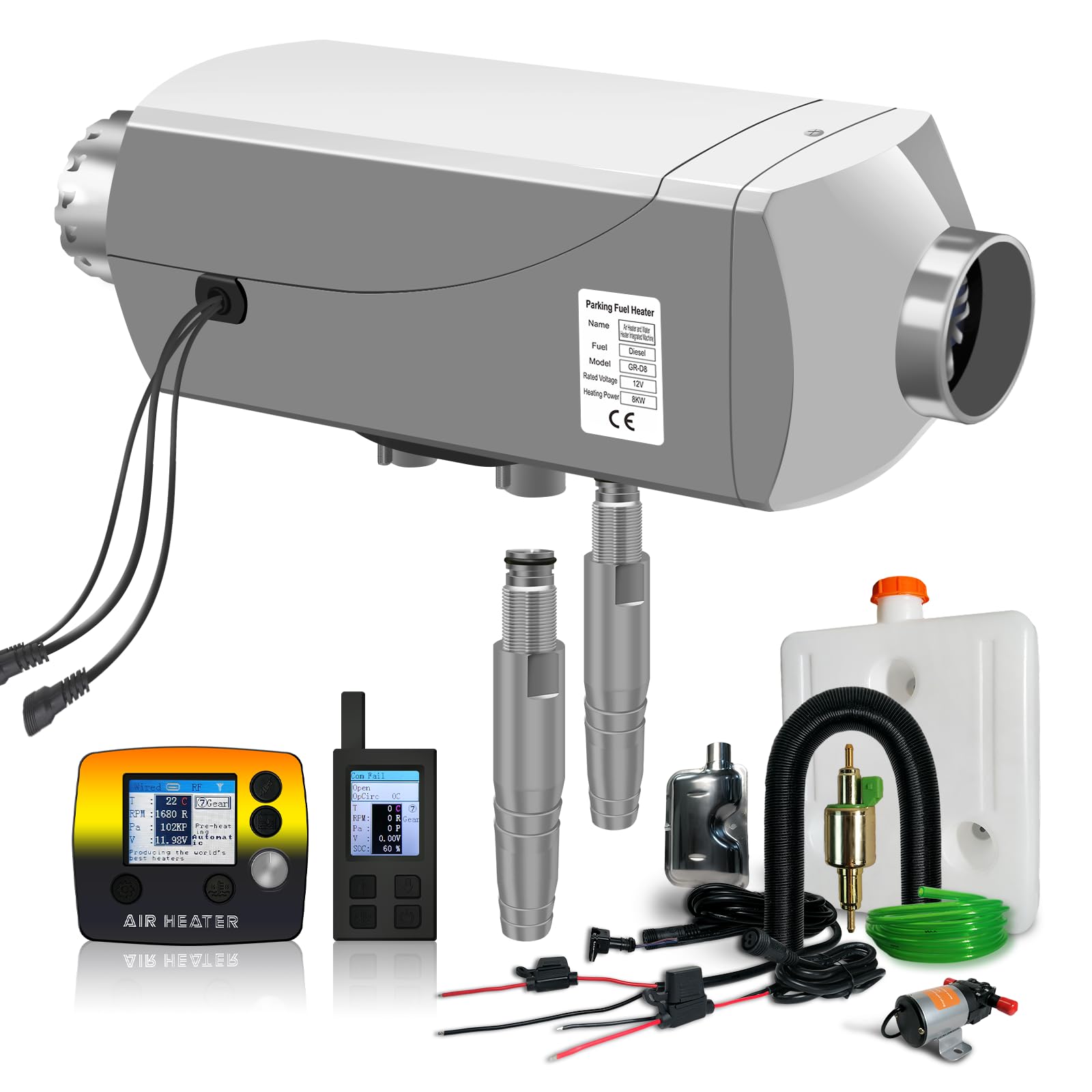 8kW Diesel Heater 12V,All in One Water Air Heating,Diesel Water Heater With LCD Display，High Altitude Mode,Aviation Plug，RV Water Heater,Diesel Parking Heater for RVs, Trucks,Ships