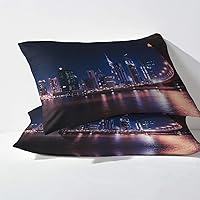 Vista 3 de Juego de sábanas de 5 piezas con estampado de paisaje urbano oceánico, tamaño King dividido, sábanas y fundas de almohada, microfibra suave