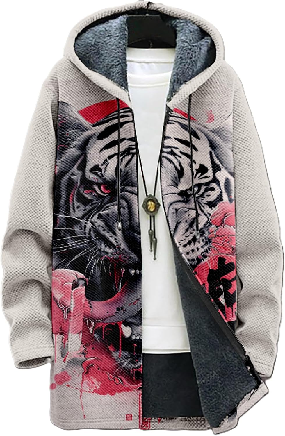 domirica Japanese Dragon Print Mens Zip Up Hoodie Y2K Fleece Big And Tall Full Zip Hooded Long Sleeve Novelty Sweatshirt
