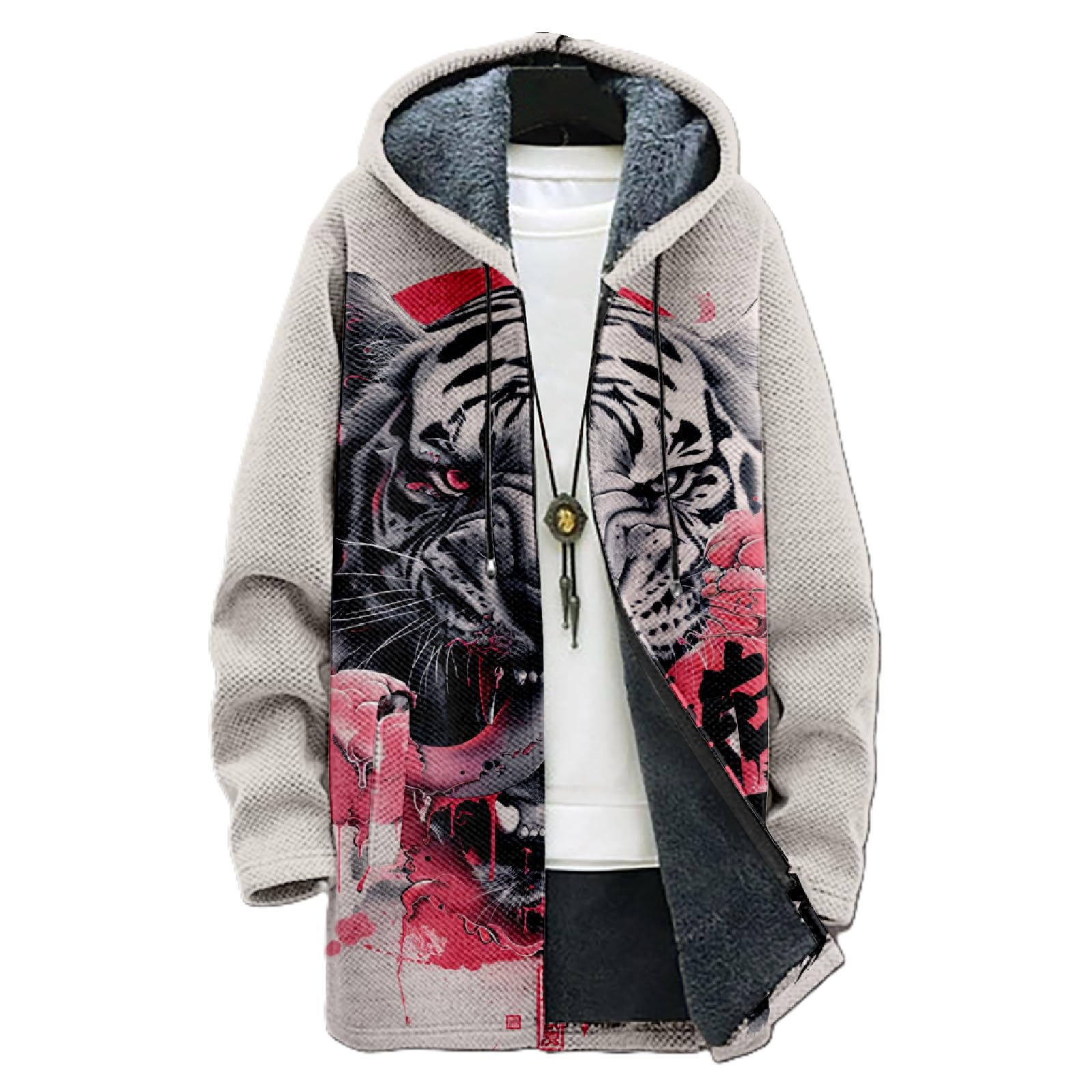 domirica Japanese Dragon Print Mens Zip Up Hoodie Y2K Fleece Big And Tall Full Zip Hooded Long Sleeve Novelty Sweatshirt