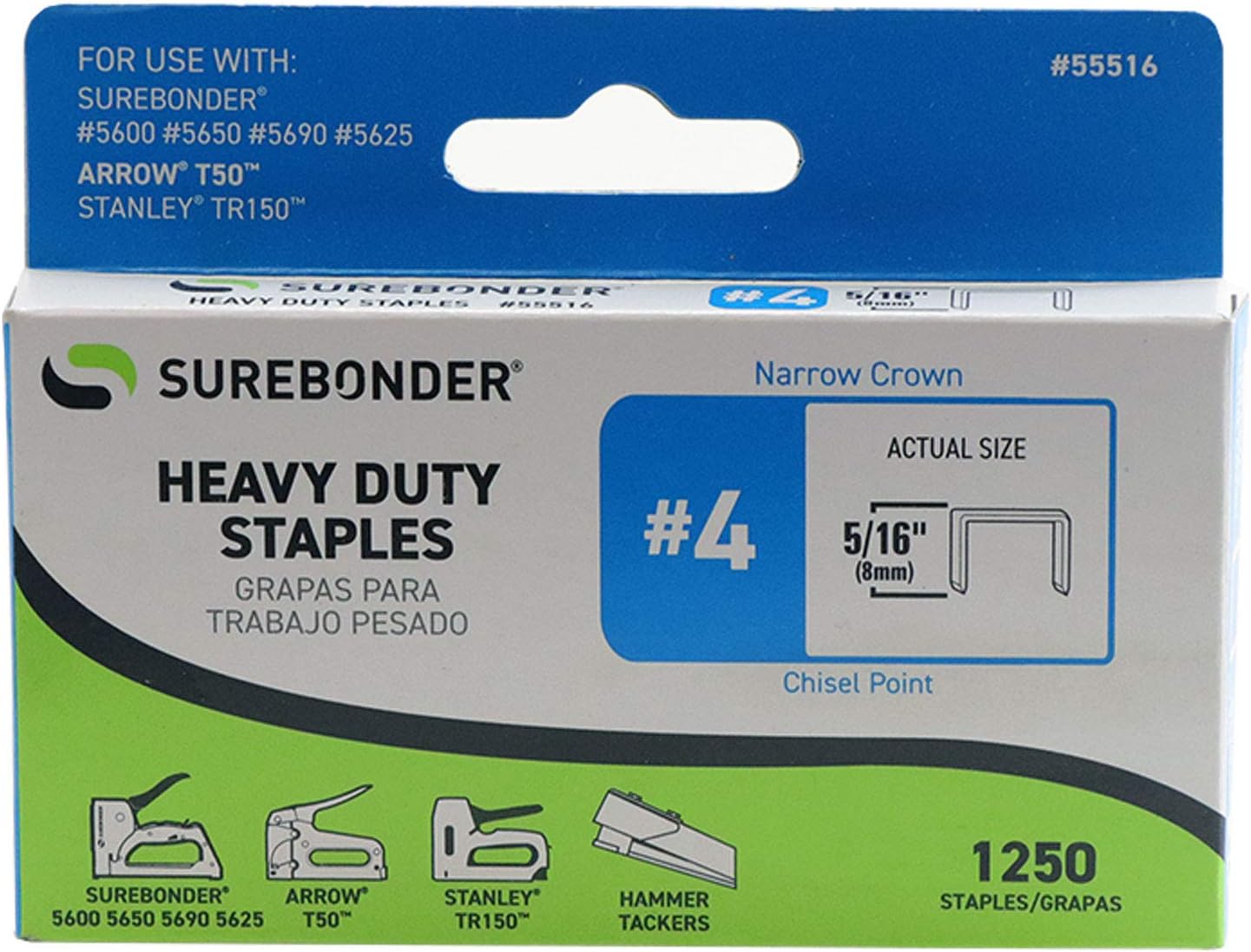 55516 Heavy Duty 5/16-Inch Length Staples, Arrow T50 Type, 1250 Count
