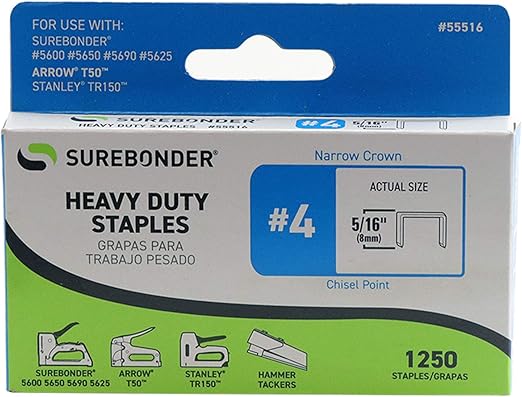 Surebonder 55516 Heavy Duty 5/16-Inch Length Staples, Arrow T50 Type, 1250 Count