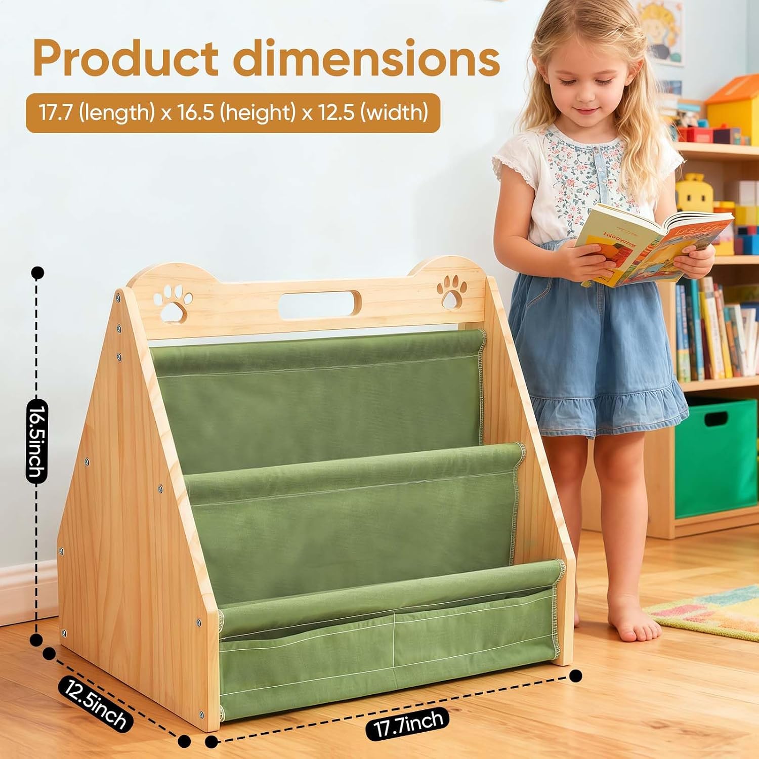 Small Bookshelf for Kids and Toddler, Double-Sided Baby Bookshelf, Montessori Kids Bookcase, Baby Book Shelf for Nursery (Green)