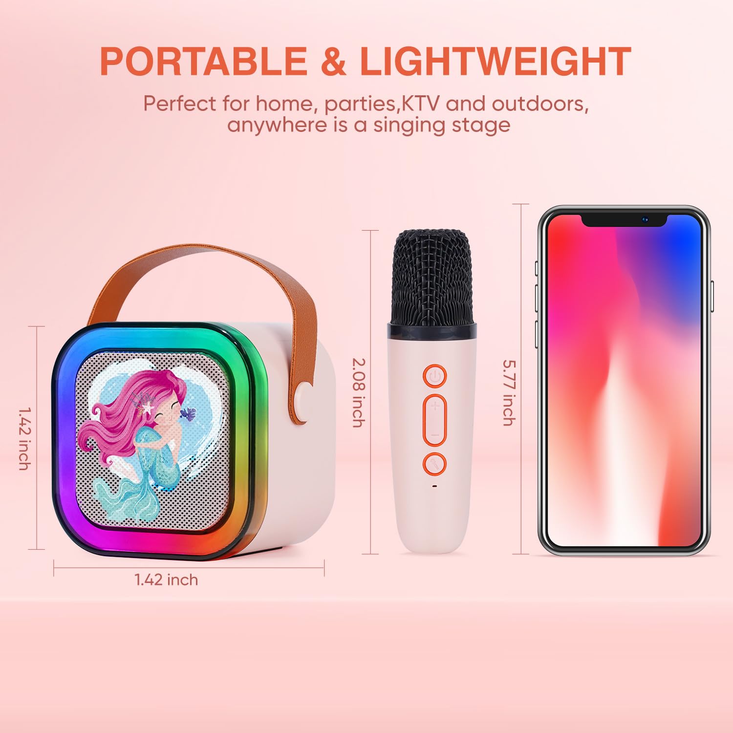 DYNASONIC A29. Karaoke con due microfoni. Altoparlante Bluetooth Karaoke per bambini. Giocattolo elettronico per bambini. Regali per bambini da 3 a 15 anni (Sirena)