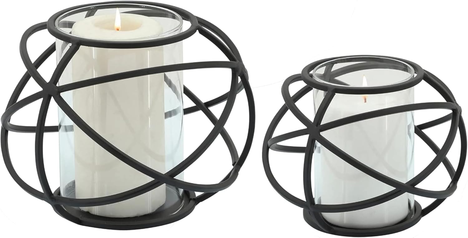 Set of 2 Metal Candle Holder – Table Decor Candle Holder for Centerpiece Display, Living Room or Mantel Placement – Geometric Orb Design for Modern Candlestick Holders, Home Decor – 6" & 5", Black
