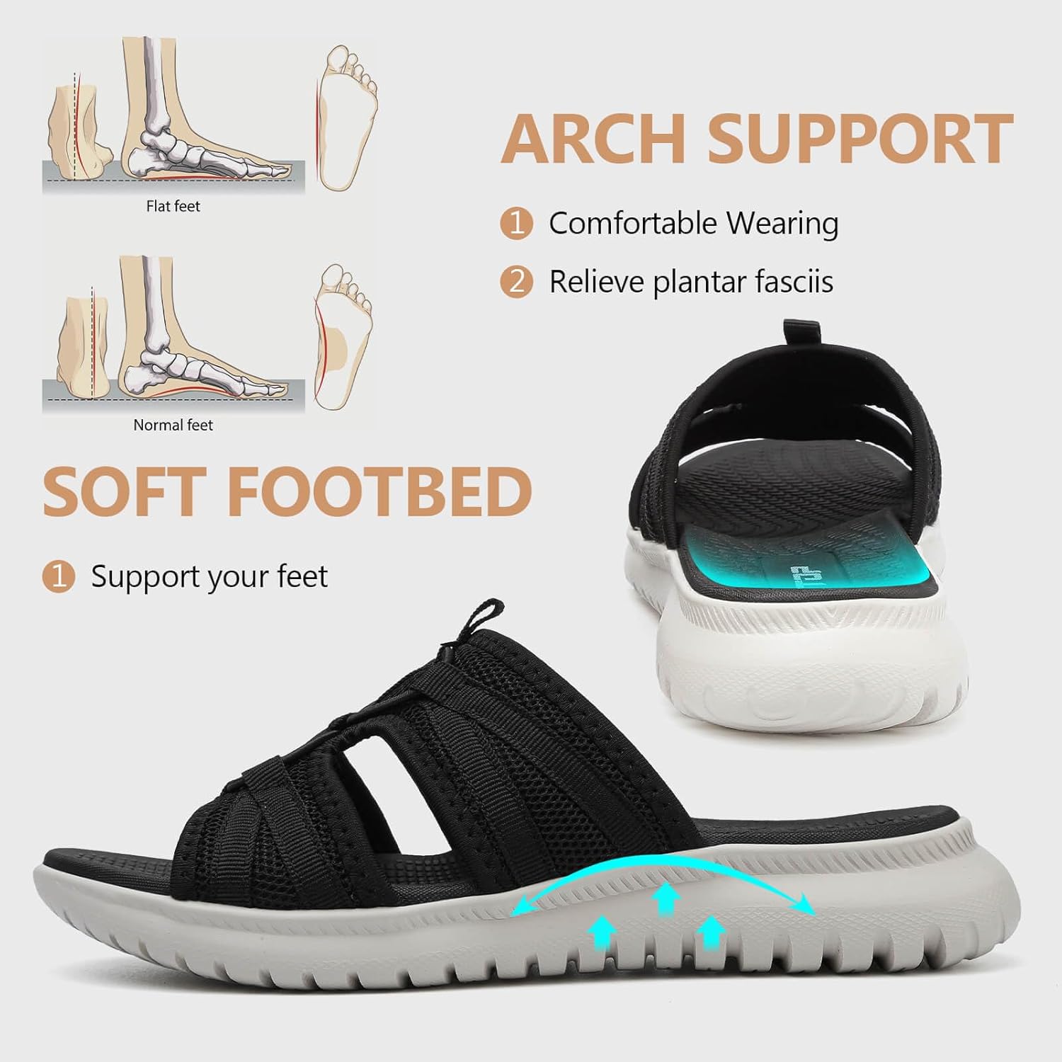 ziitop Slides Sandals For Women Breathable Mesh Sports Athletic Casual Slippers Sandals Lightweight Non Slip With Arch Support - Image 2