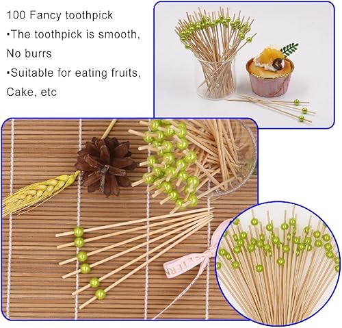 Miniatura 7 de YIPING 100 palillos de dientes en forma de flor, palillos circulares de cóctel de bambú, adecuados para pasteles de frutas, postres, aperitivos,