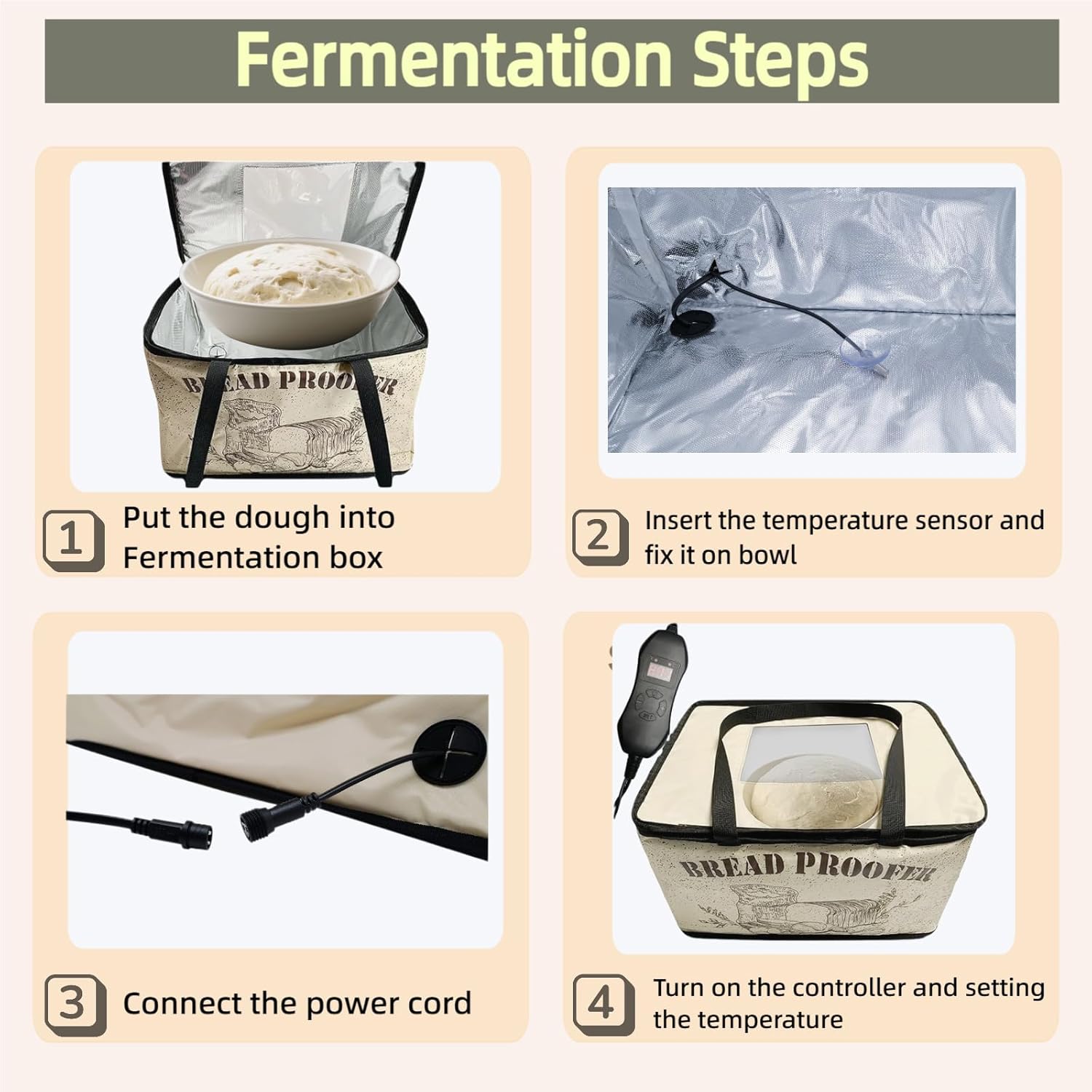 Dough Proofing Box, Bread Making Tools, with NTC Sensor Temperature and Timer Controller,Auto Shutdown Timer, Foldable Zippered Bread Proofing basket, Yogurt and Rice Wine Fermentation Box.