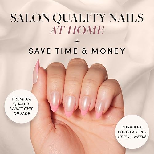 Miniatura 2 de Glamnetic Uñas a presión  Esmalte de goma de mascar  Uñas cortas de punta francesa rosa almendra con un acabado esmaltado  15 tamaños  Kit de 30