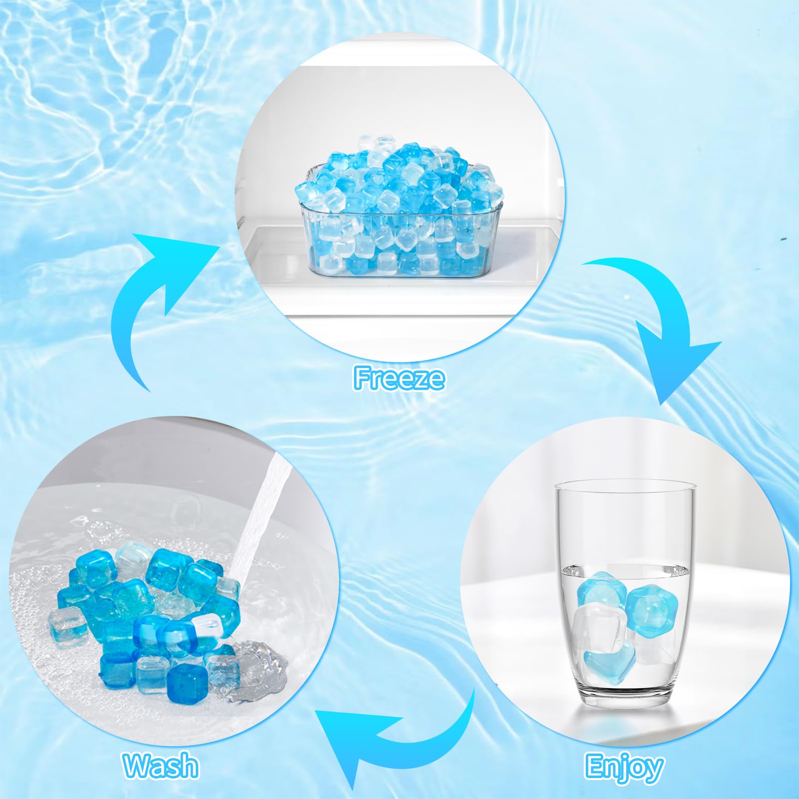 Lot de 380 glaçons réutilisables pour boissons, bleu et transparent