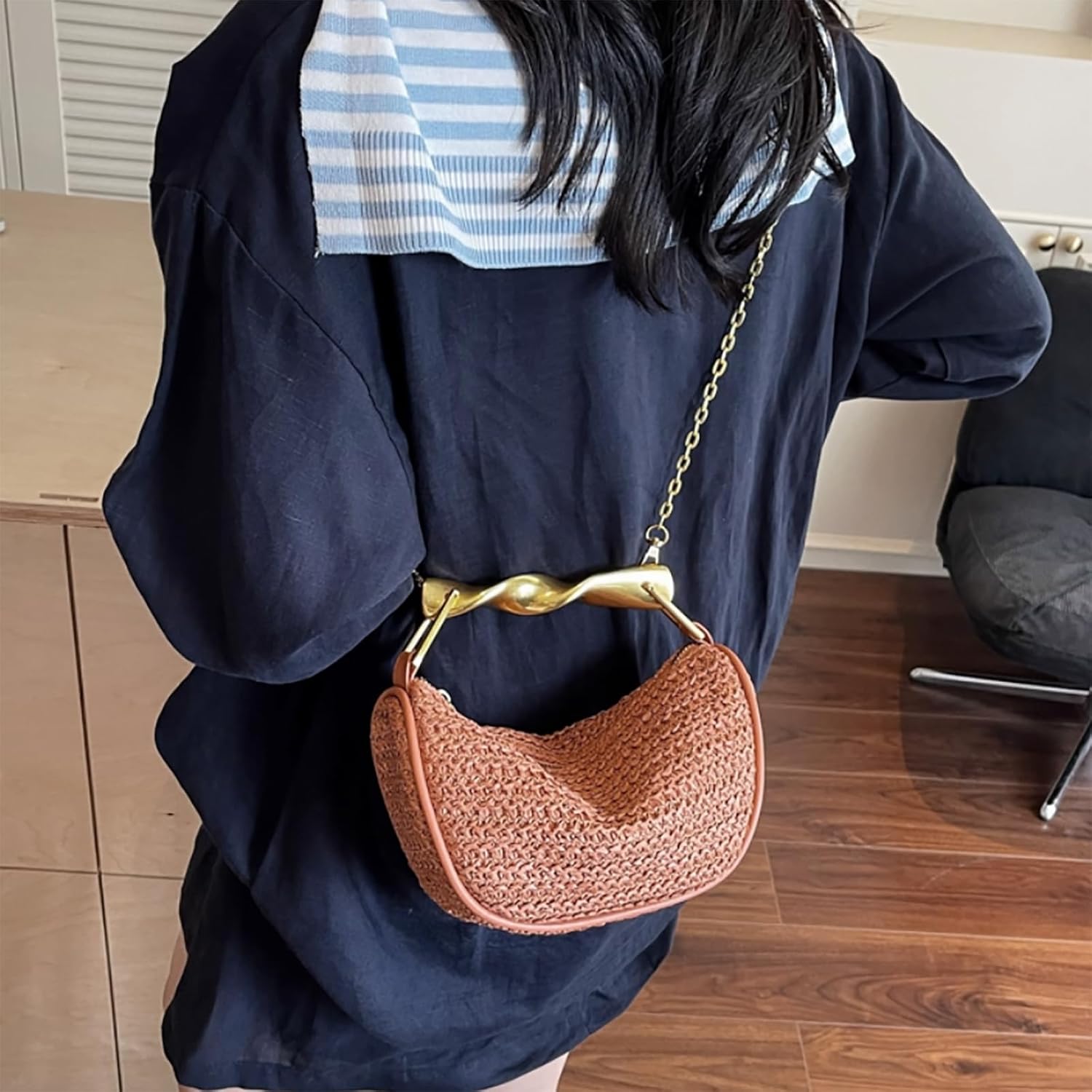 SKYK Straw Crossbody Bags for Women Summer Mini Satchel Handbags Top Handle Purse Woven Shoulder Bag