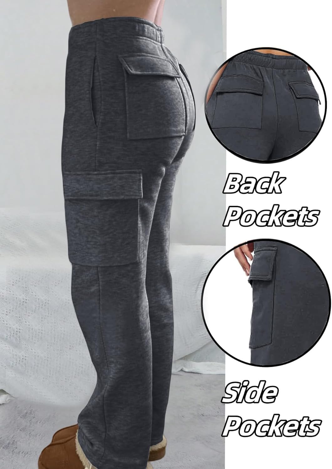 Cargo Sweatpants Women Wide Leg High Waisted Sweat Pants with Pockets Womens Lounge Casual Joggers - Image 4