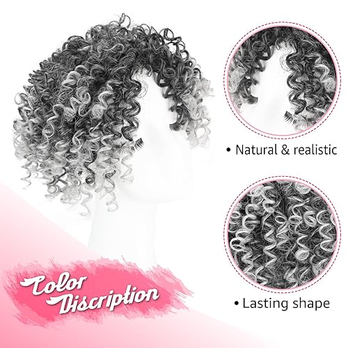 Miniatura 8 de Adancyler Peluca de cabello corto afro natural rizado con flequillo, pelucas sintéticas con clip negro, para hombres y mujeres, con cabello delgado,