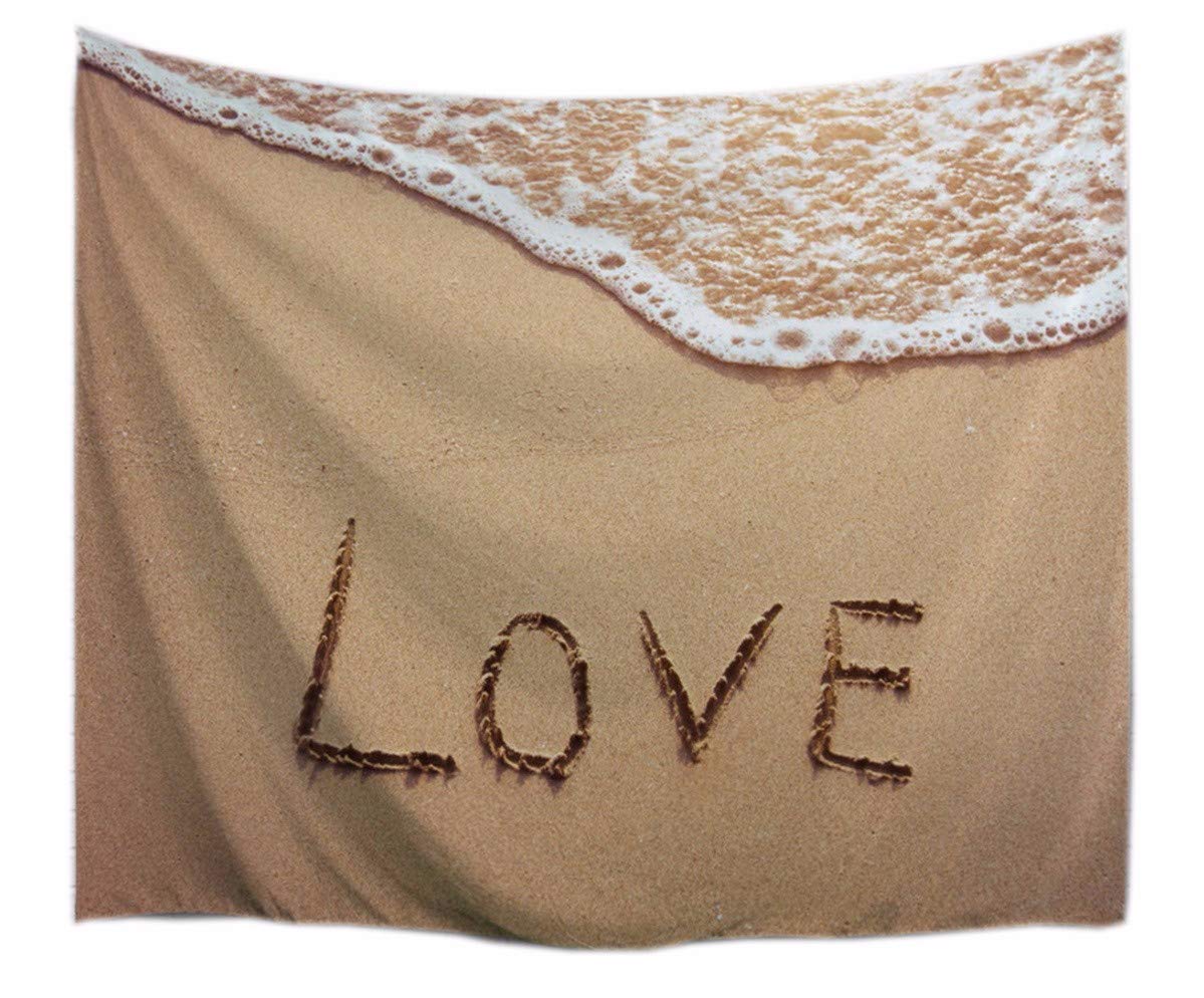 A.Monamour Romantic Love Letters Written On Brown Sand Beach Tides Seaside Scenery Art Printed Wall Tapestry Wall Hangings Art Decors For Bedroom 153X102Cm/60 X40