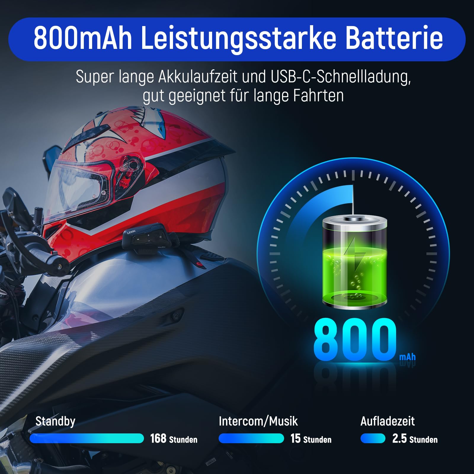 LEXIN MeshCom Interfono Moto MESH 3.0 – Bluetooth 5.0 Interfono Moto con Compartir Música, Multitarea Audio, Impermeable, Mesh Sistema de Comunicación, Doble Paquete