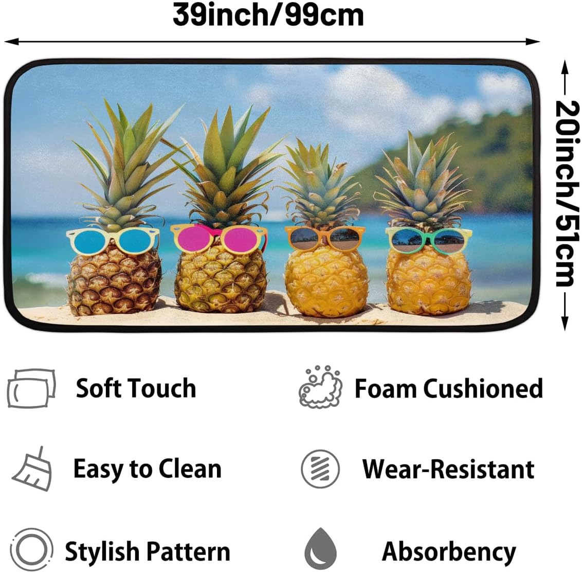 Kitchen Mats for Floor 39"x20" Cute Pineapple Summer Kitchen Mat Non Slip Runner Rug Washable Area Rug Indoor Decor