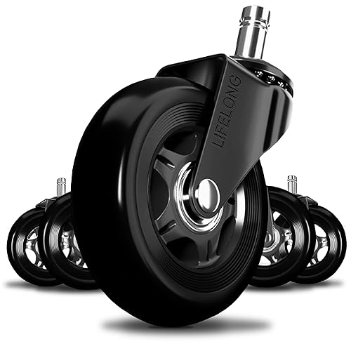 Lifelong Ruedas para sillas de oficina, ruedas de goma de repuesto para suelos de madera dura y alfombras, juego de 5, ruedas de escritorio