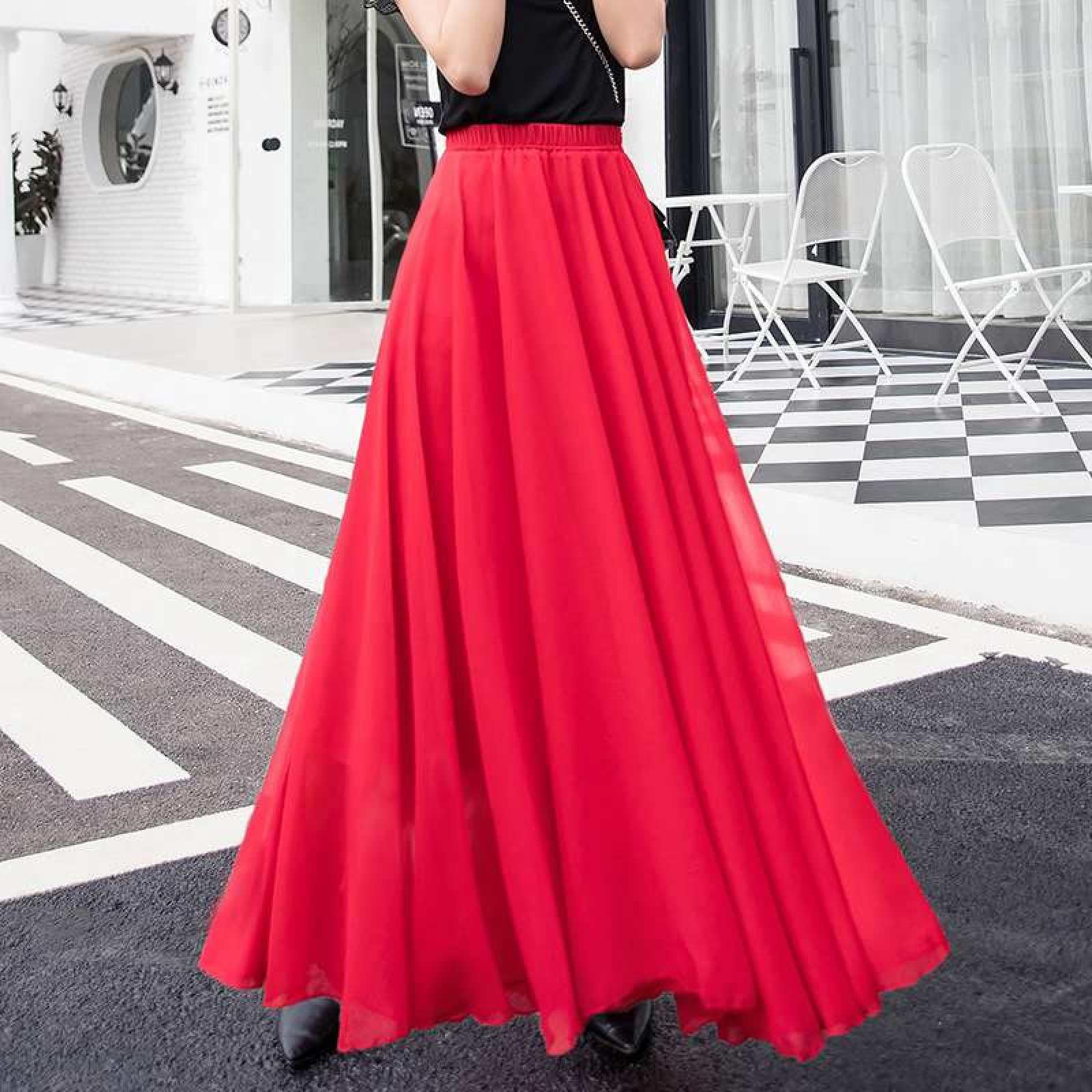 Damen-Tanzrock Mit Hoher Taille – Modischer Und Vielseitiger Schlankheitsrock, Square-Dance-Swing-Rock, Einfarbiger Rock, Modischer, Hautfreundlicher, Weicher A-Linien-Rock, Rot, S