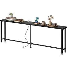 90" Narrow Sofa Table with Outlets 2 AC Outlets & 2 USB Ports, Behind Couch Table with Charging Station, Long Skinny Console Table for Living Room, Entryway and Hallway Black