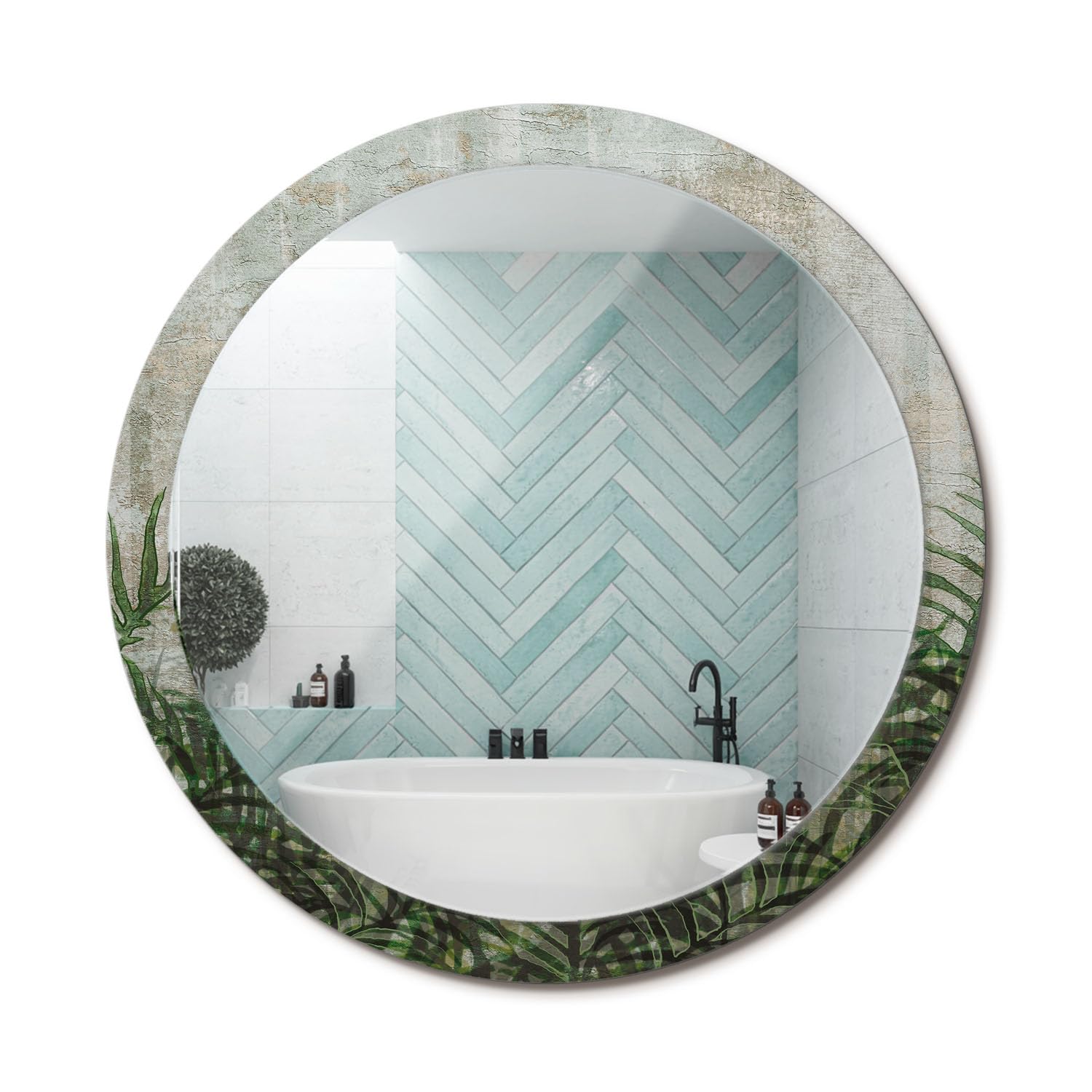 Miroir mural rond haut de gamme 100cm déco chic moderne fougère