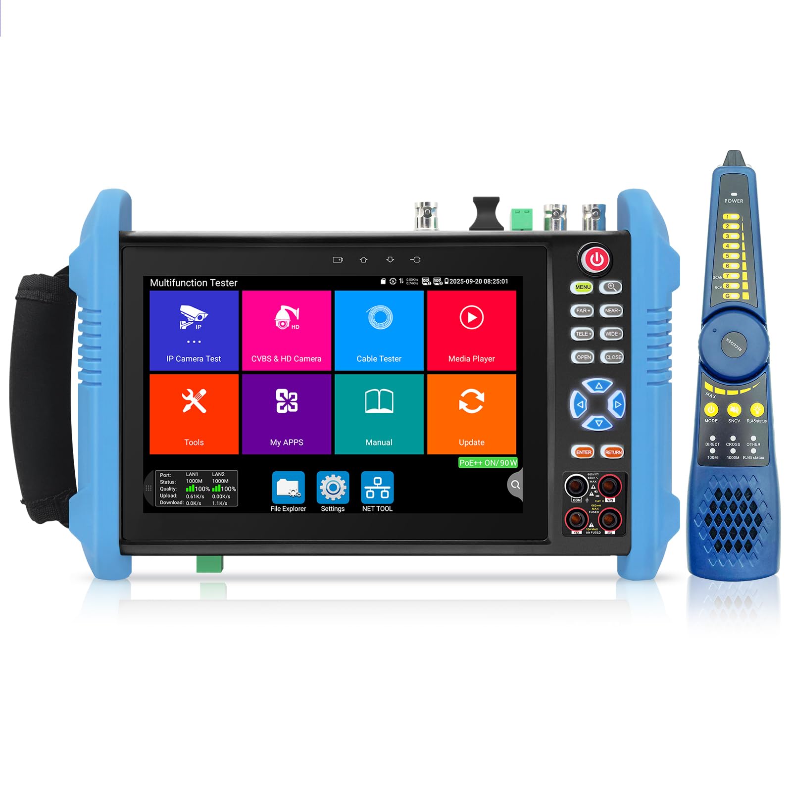 Henkion IP Kamera Tester IPC-9800CMADHS Pro CCTV-Kameratester 7-Zoll-IPS-Touchscreen-Monitor CCTV Tester 8K IPC Tester und 4K 8MP TVI CVI AHD SDI Kameratest Multimeter Kabeltes POE HDMI VGA 1CH SFP