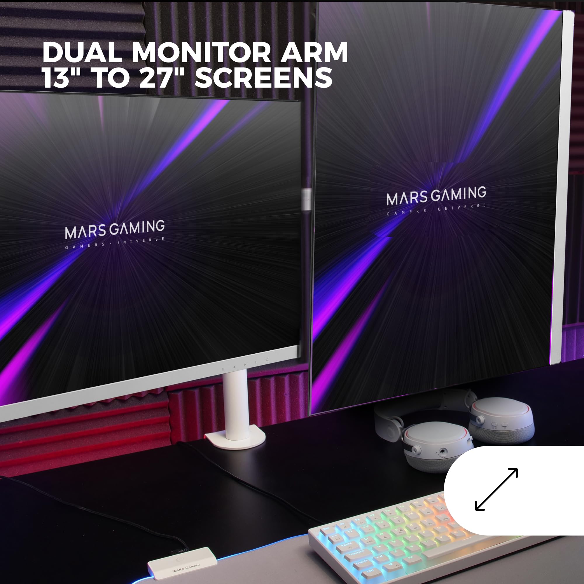 Mars Gaming MARM2 Support de Moniteur Double Bras 27" VESA75 VESA100