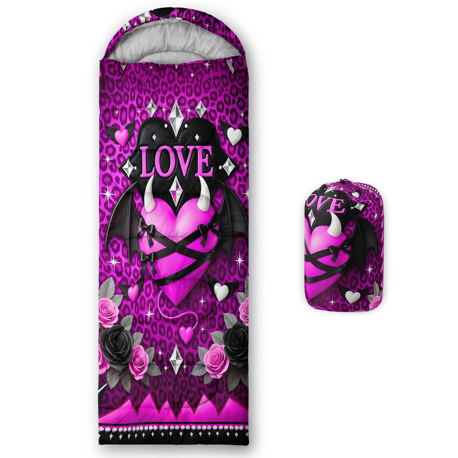 QOOMO Purple Leopard Print Waterproof Sleeping Bags for Adults & Kids,Printed Camping Sleeping Bags, 3 Season Warm & Cool Weather,Lightweight,Traveling,and Outdoors,Camping Gear Equipment,31x90inch