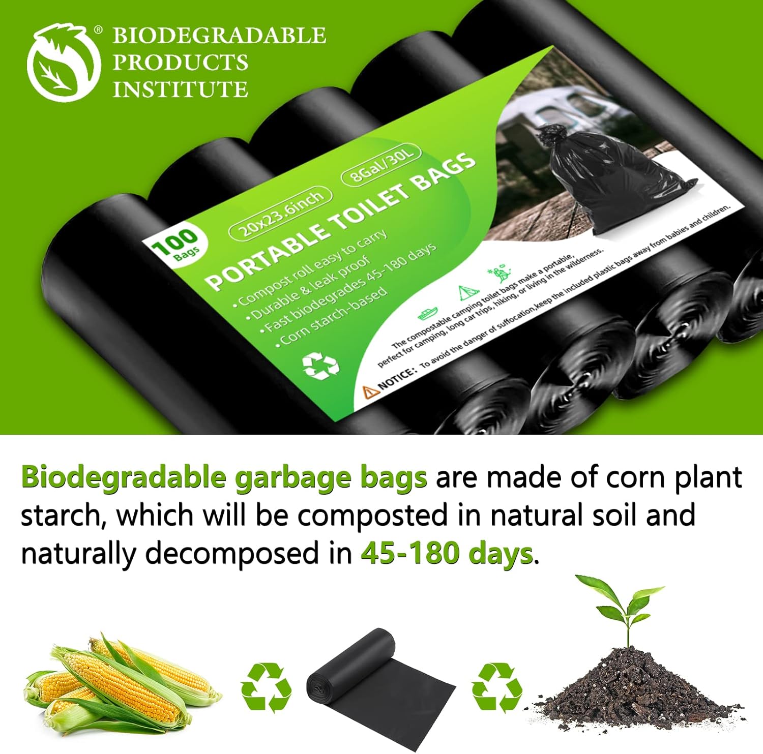 Review rocboc 100 Portable Toilet Bags, 8 Gallon Biodegradable Toilet