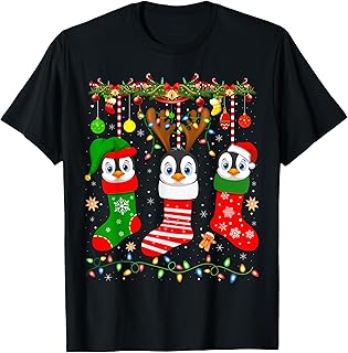 Emperor Penguin Christmas Gifts Emperor Penguin In Christmas Socks Lights Penguin Xmas T-Shirt