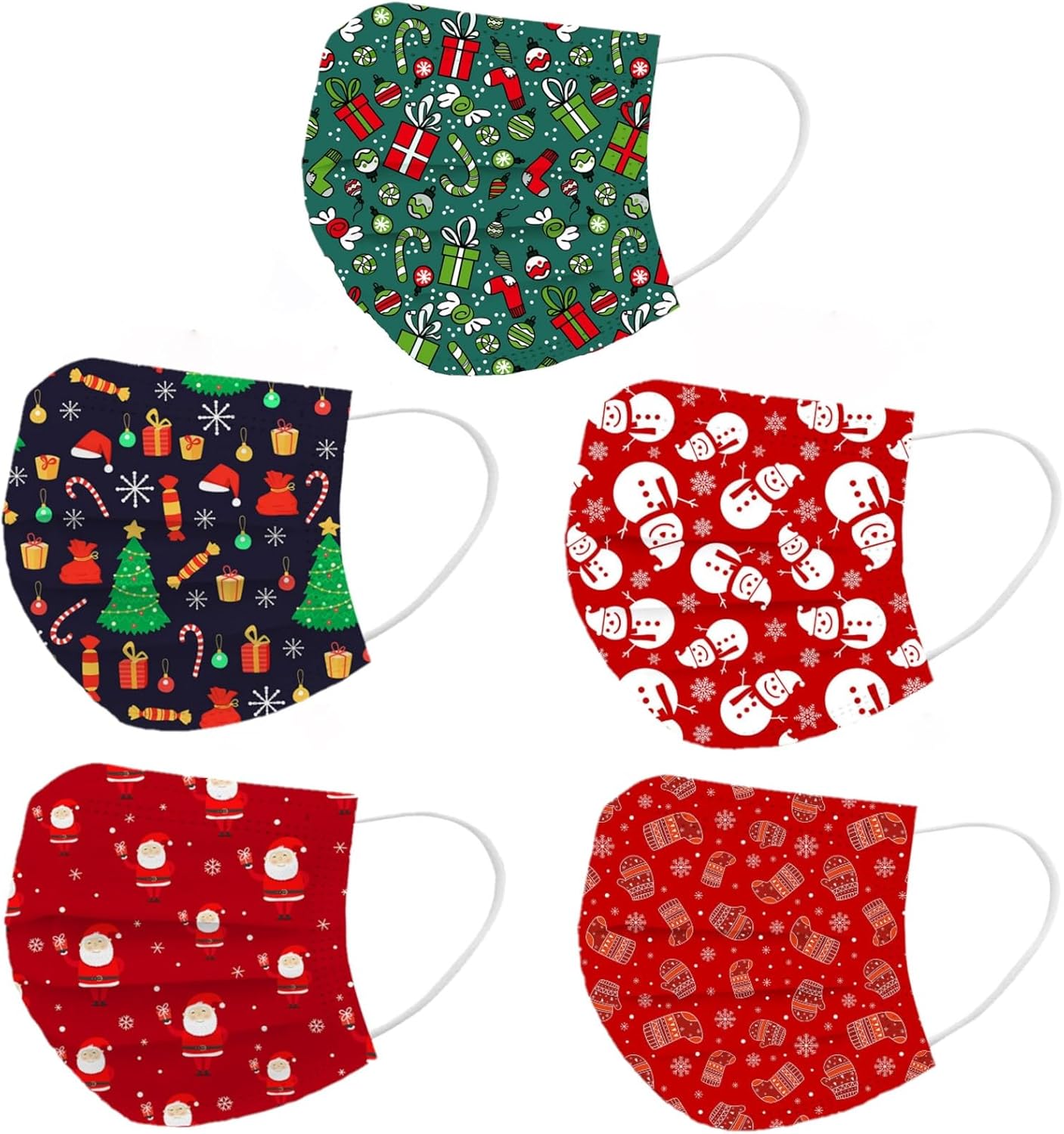 50Pcs Fall Winter Holiday Christmas Disposable Printed Face Cover with Designs for Adults,3 Ply with Nose Wire