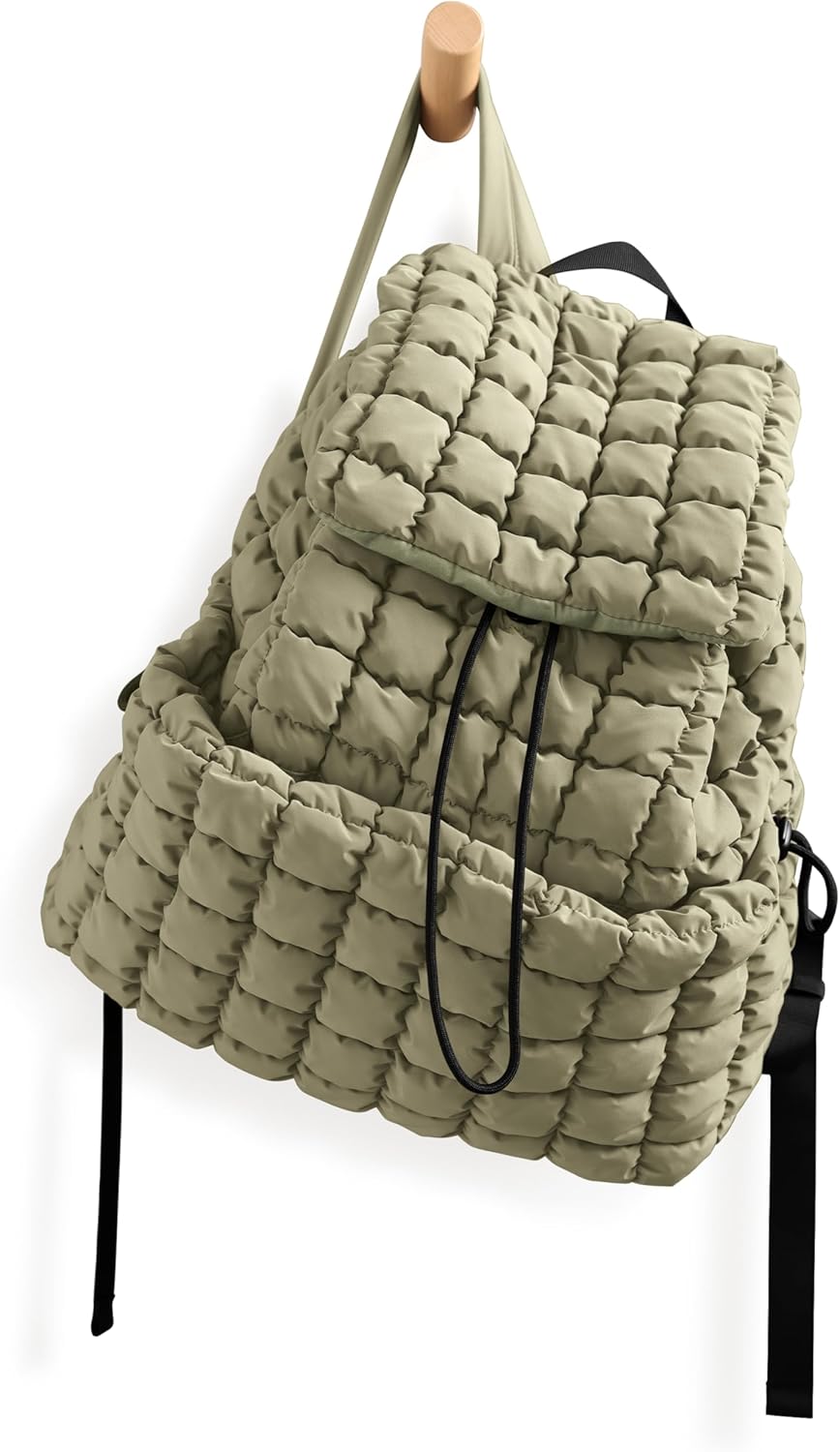 ODODOS Quilted Backpack 2.0 for Women Lightweight Puffer Hiker Pack Drawstring Padding Travel Gym Bag, Deep Purple