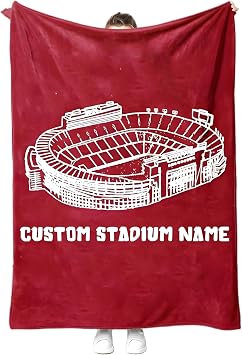 Custom American Football Stadium Blanket Personalized College Football Field Throw Blanket Gifts for Football Fans, Birthday, Graduation, Christmas Add Your Stadium Name