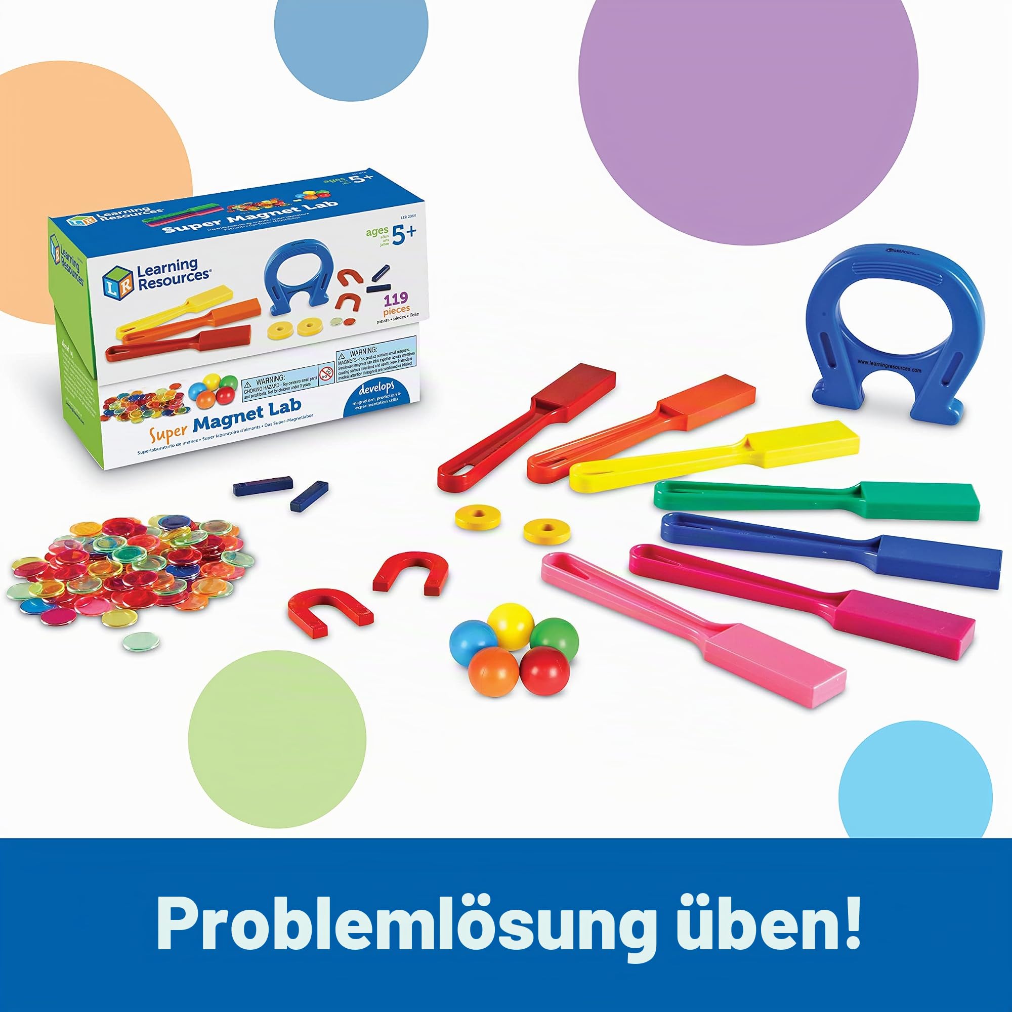 Learning Resources Super Magnet Lab, ab 5 Jahren, Magnetismus Lernspielzeug für Kinder, 119-teiliges Set für naturwissenschaftliche Experimente & spielerische STEM-Förderung