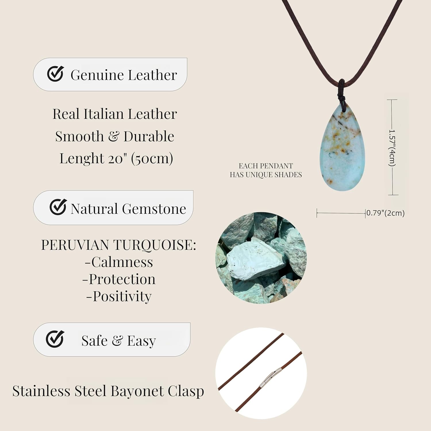 COAI Genuine Leather Necklace for Women, Teardrop Pendant Peruvian Turquoise Necklace for Women - Image 3