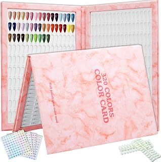 320 Nail Color Book,with 480 Flase Tips & 1-400 Number Sticker Labels,Leather Professional Nail Color Swatches Book for Polish UV Gel(Pink)