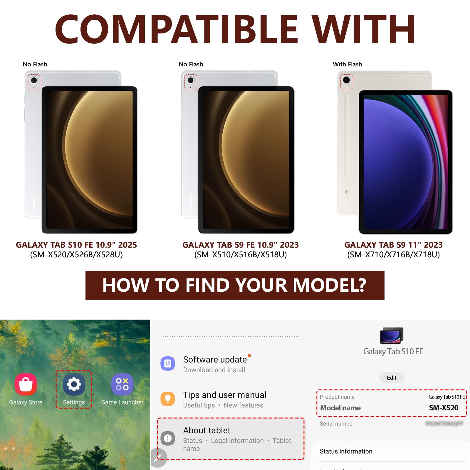 E NET-CASE Funda para Samsung Galaxy Tab S10 Lite / S10 FE / S9 FE 10.9 Pulgadas / S9 11 Pulgadas, Funda Trasera Transparente/Correa de Mano/Correa para el Hombro/Soporte para S-Pen,marrón