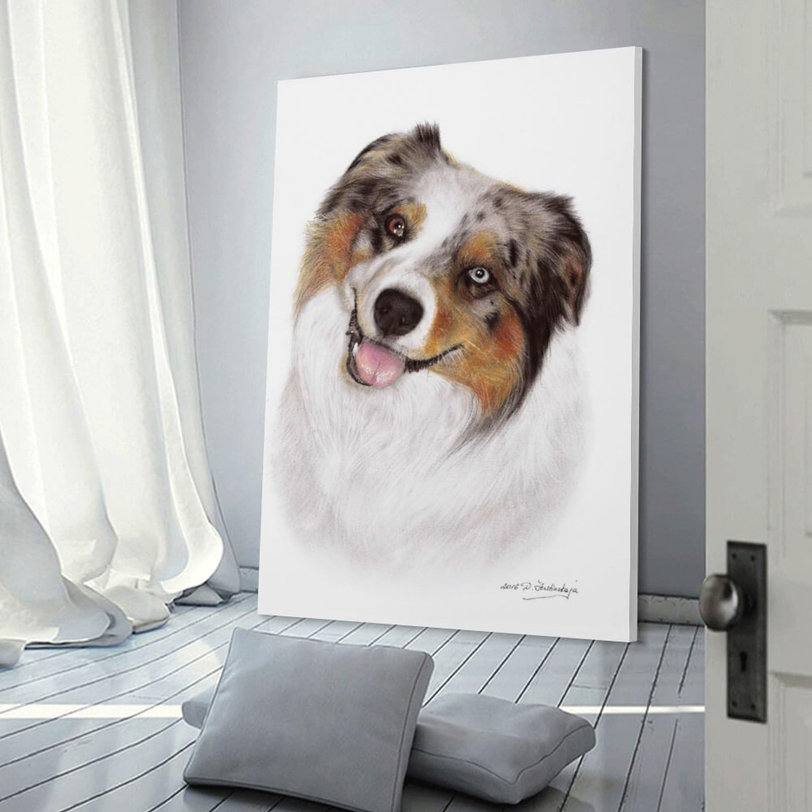 Junmoney Room Decor Wall Art Australian Shepherd, 24x36inch(60x90cm), for Gallery Wall Layouts in Home Or Office, Home Wall Art for Statement Displays