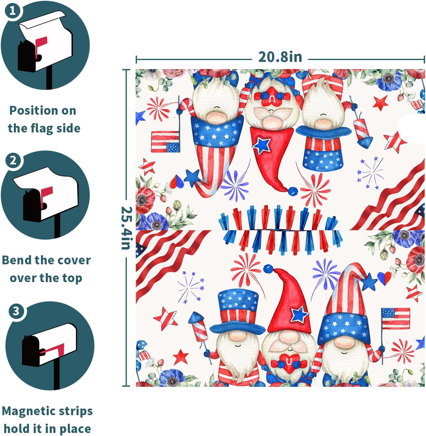 4th of July Mailbox Cover Magnetic Independence Day Memorial Day Mailbox Cover Standard Size 25.5 x 21 American Flag Patriotic Mailbox Wrap Post Letter Box Cover Decorative for Home Outdoor Garden