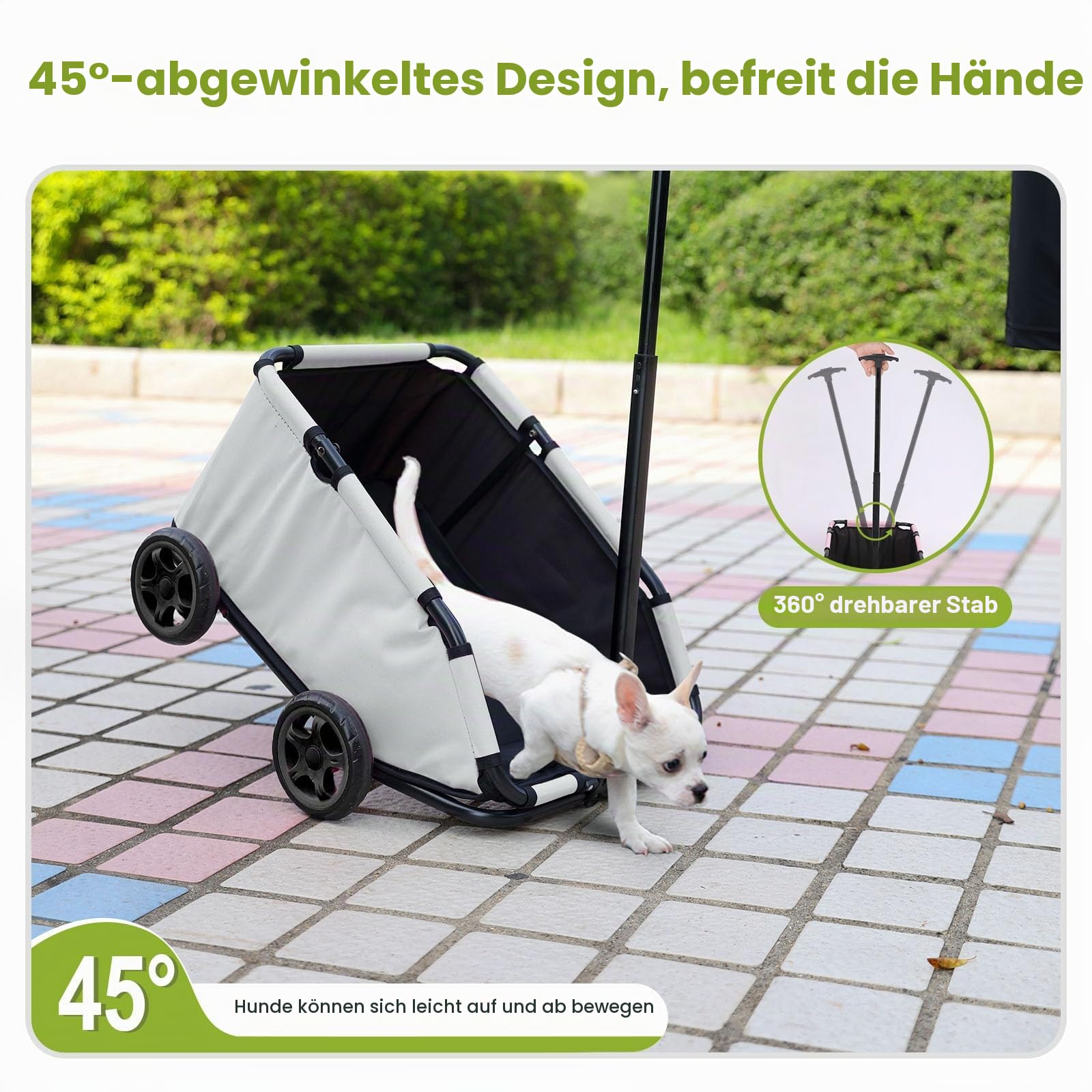 Mini-Hundewagen für Mini-Haustiere, faltbarer multifunktionaler Einkaufswagen mit ausziehbarem Ziehgriff, Doggie Wagon eingebautem Kissen und Sicherheitsseil mit Aufbewahrungstasche (Hellgrau)