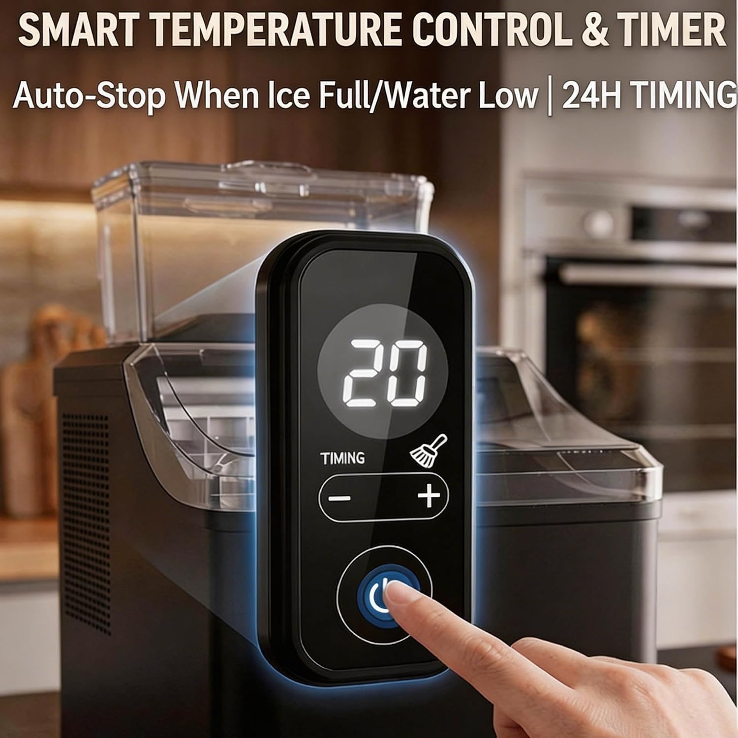 Countertop Ice Maker Machine – 11.8kg/24H Fast Square Ice Production, 14-Min Cycle, 24 Cubes Per Batch, 1.6L Tank No Plumbing, Ultra-Quiet for Home Bar, RV, Cafe