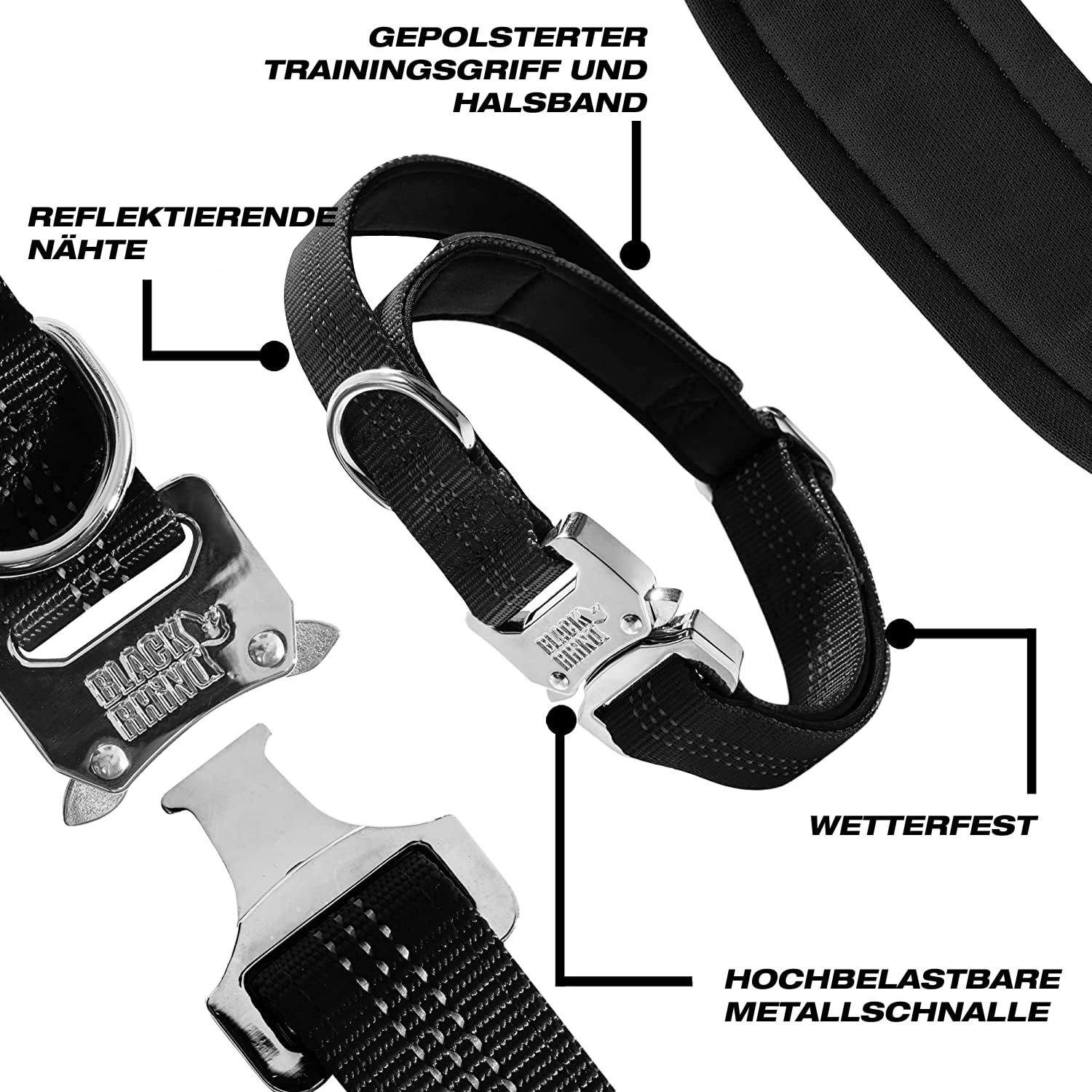 Robustes Taktisches Hundehalsband Mit Neopren-Polsterung, Reflektierend & Mit Metallschnalle - Für Mittelgroße Bis Große Hunde (M, L, XL)