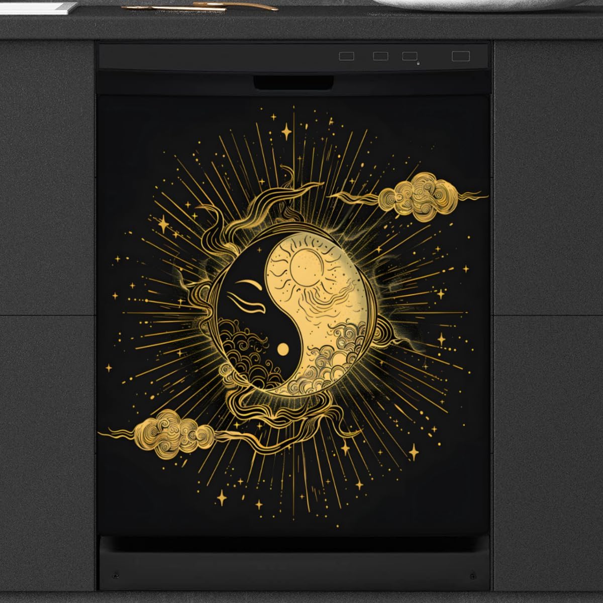 Tai Chi Pattern Starry Sky Dishwasher Magnet Cover Reusable Decorative Magnetic Door Cover Dishwasher Covers for The Front Magnetic Kitchen Refrigerator Appliance Decor 23 x 26 Inches