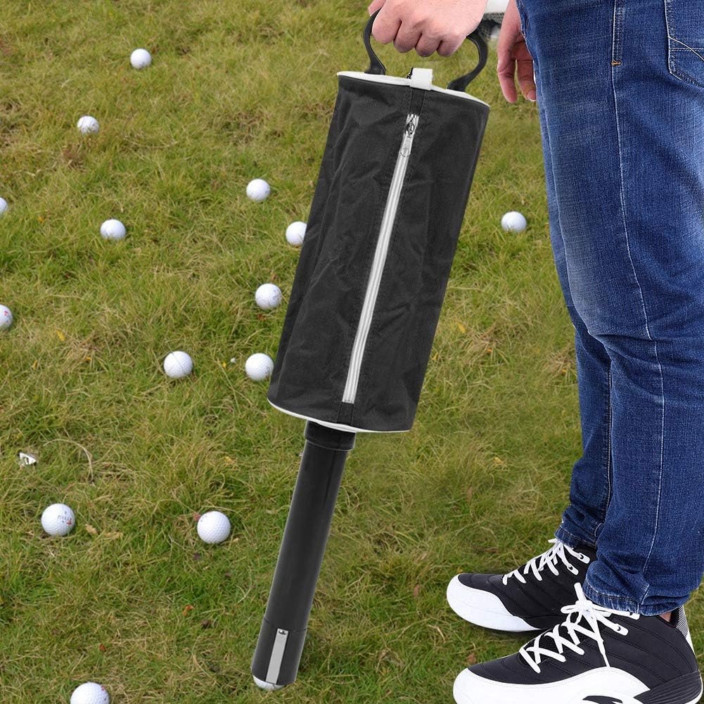 Golf Ball Retriever, Golf Ball Shag Bag, Golf Ball Collector, Golf Ball Pick Up with Detachable Aluminum Tube Tee Holder, Pocket Shagger Storage for Golf (Holds 70 Balls) (Black)